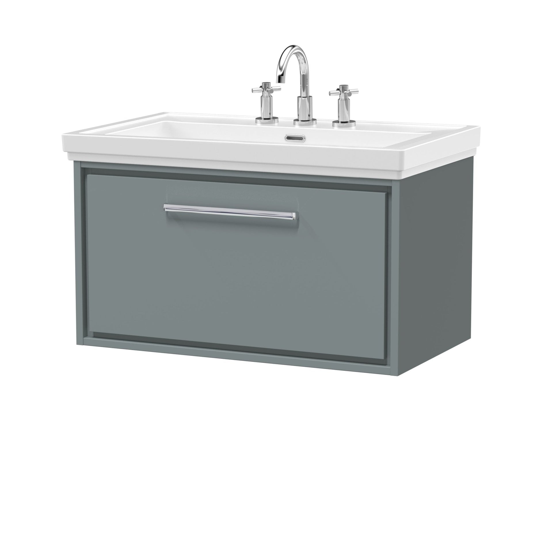 Hudson Reed Lille 800mm Wall Hung Single Drawer Vanity With Basin - 3 Tap Hole Contemp Coastal Grey Fireclay,MFC Smooth Matt 498x830x471mm - JJ Building Materials