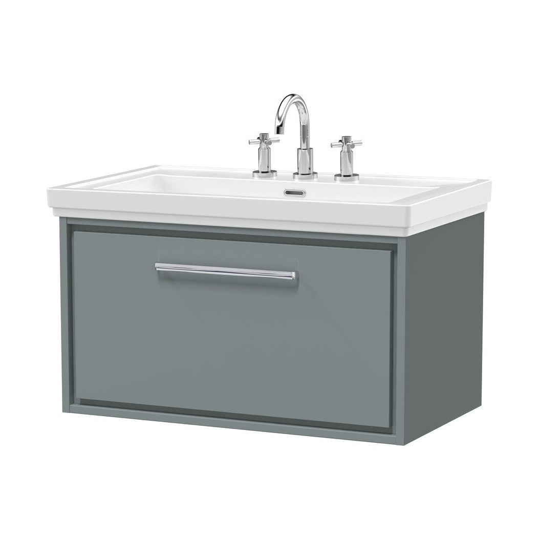 Hudson Reed Lille 800mm Wall Hung Single Drawer Vanity With Basin - 3 Tap Hole Contemp Coastal Grey Fireclay,MFC Smooth Matt 498x830x471mm - JJ Building Materials