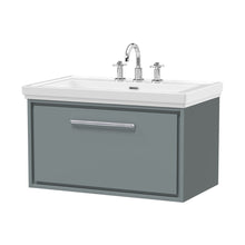 Hudson Reed Lille 800mm Wall Hung Single Drawer Vanity With Basin - 3 Tap Hole Contemp Coastal Grey Fireclay,MFC Smooth Matt 498x830x471mm - JJ Building Materials