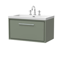 Hudson Reed Lille 800mm Wall Hung Single Drawer Vanity With Basin - 3 Tap Hole Contemp Fern Green Fireclay,MFC Smooth Matt 476x813x462mm - JJ Building Materials