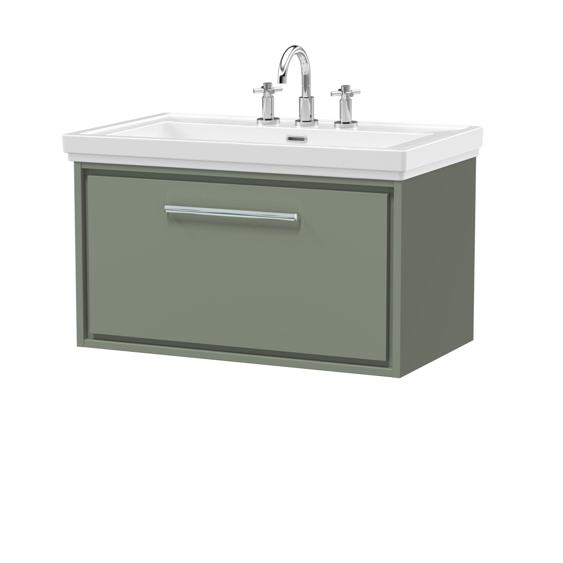 Hudson Reed Lille 800mm Wall Hung Single Drawer Vanity With Basin - 3 Tap Hole Contemp Fern Green Fireclay,MFC Smooth Matt 498x830x471mm - JJ Building Materials