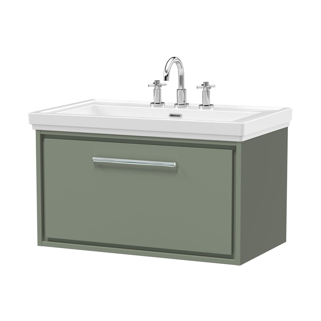 Hudson Reed Lille 800mm Wall Hung Single Drawer Vanity With Basin - 3 Tap Hole Contemp Fern Green Fireclay,MFC Smooth Matt 498x830x471mm - JJ Building Materials
