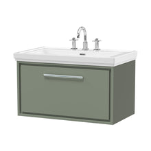 Hudson Reed Lille 800mm Wall Hung Single Drawer Vanity With Basin - 3 Tap Hole Contemp Fern Green Fireclay,MFC Smooth Matt 498x830x471mm - JJ Building Materials