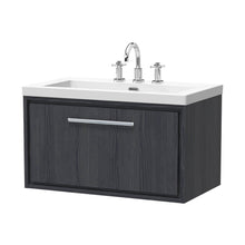 Hudson Reed Lille 800mm Wall Hung Single Drawer Vanity With Basin - 3 Tap Hole Contemp Graphite Grey Woodgrain Fireclay,MFC Textured Woodgrain 476x813x462mm - JJ Building Materials
