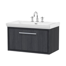 Hudson Reed Lille 800mm Wall Hung Single Drawer Vanity With Basin - 3 Tap Hole Contemp Graphite Grey Woodgrain Fireclay,MFC Textured Woodgrain 498x830x471mm - JJ Building Materials