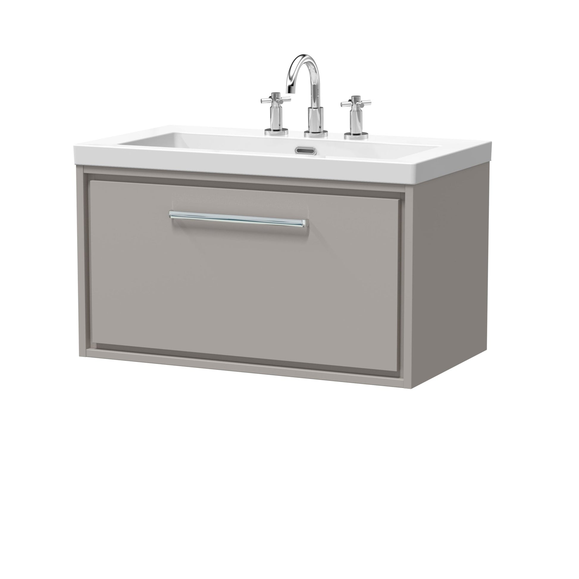 Hudson Reed Lille 800mm Wall Hung Single Drawer Vanity With Basin - 3 Tap Hole Contemp Pebble Grey Fireclay,MFC Smooth Matt 476x813x462mm - JJ Building Materials
