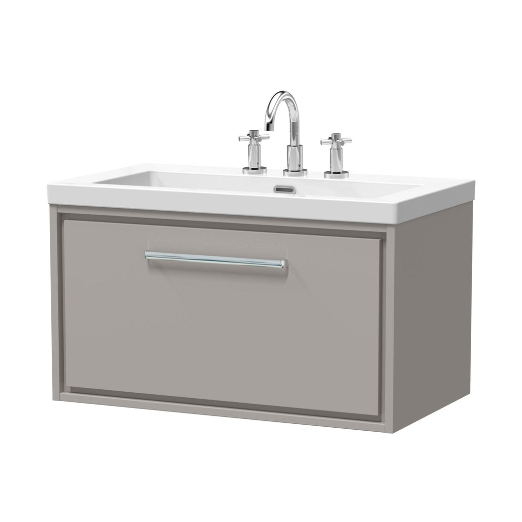 Hudson Reed Lille 800mm Wall Hung Single Drawer Vanity With Basin - 3 Tap Hole Contemp Pebble Grey Fireclay,MFC Smooth Matt 476x813x462mm - JJ Building Materials