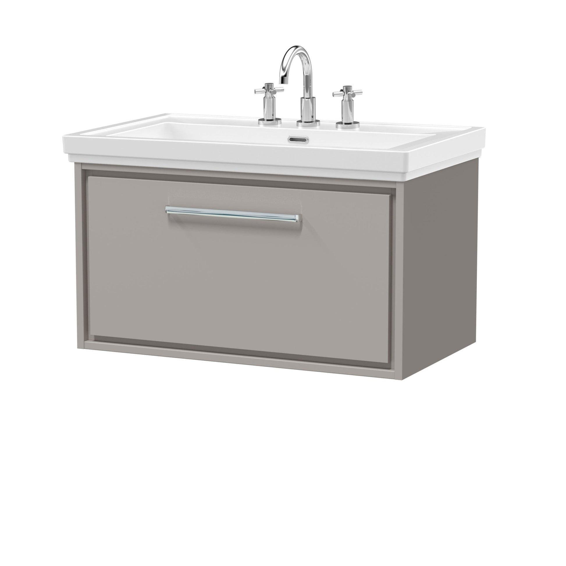 Hudson Reed Lille 800mm Wall Hung Single Drawer Vanity With Basin - 3 Tap Hole Contemp Pebble Grey Fireclay,MFC Smooth Matt 498x830x471mm - JJ Building Materials