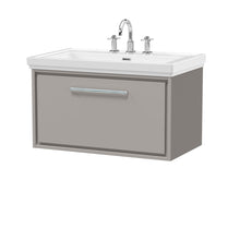 Hudson Reed Lille 800mm Wall Hung Single Drawer Vanity With Basin - 3 Tap Hole Contemp Pebble Grey Fireclay,MFC Smooth Matt 498x830x471mm - JJ Building Materials