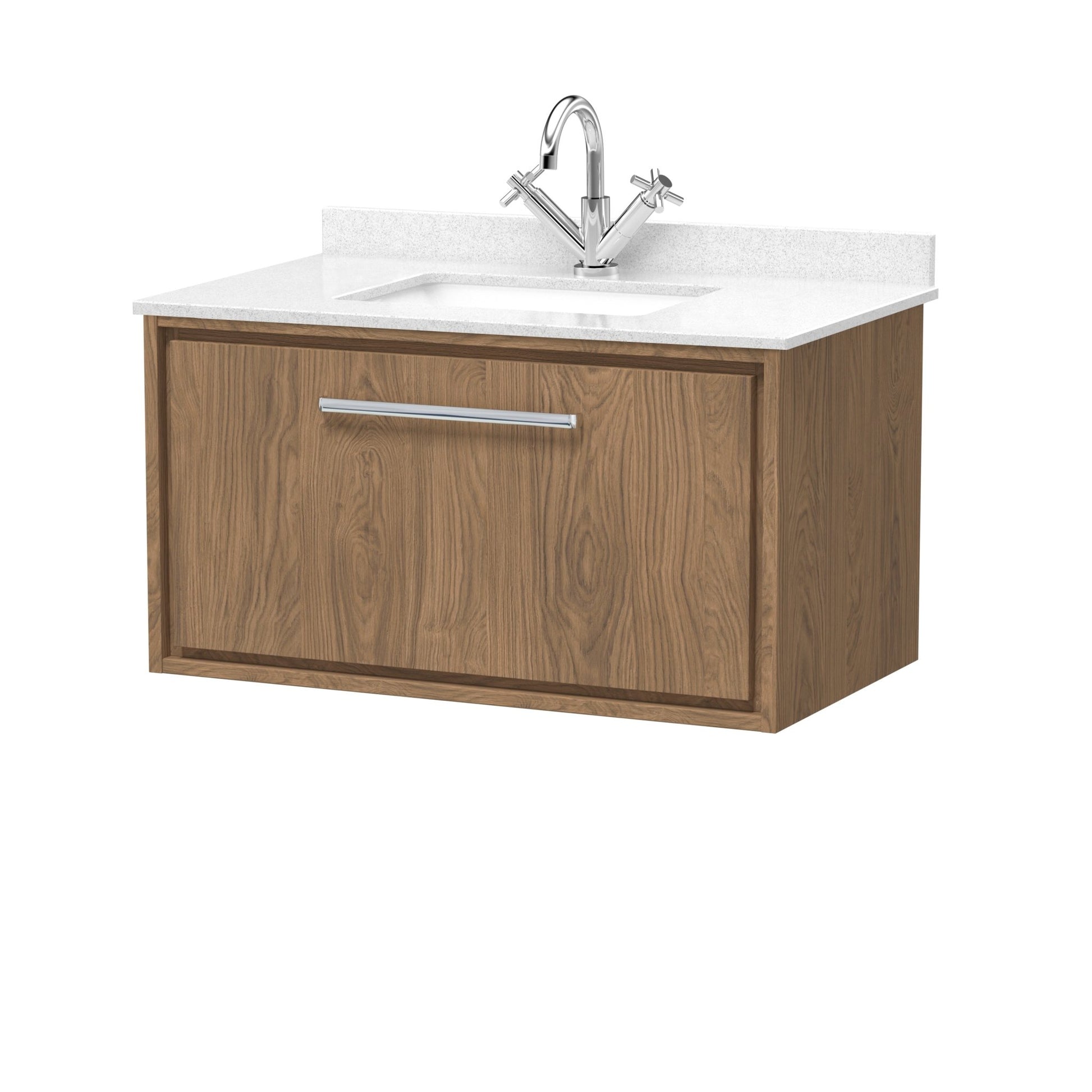 Hudson Reed Lille 800mm Wall Hung Single Drawer Vanity With Marble Worktop Basin Contemp Antique Oak MFC Textured Woodgrain,vitreous China 509x820x470mm - JJ Building Materials