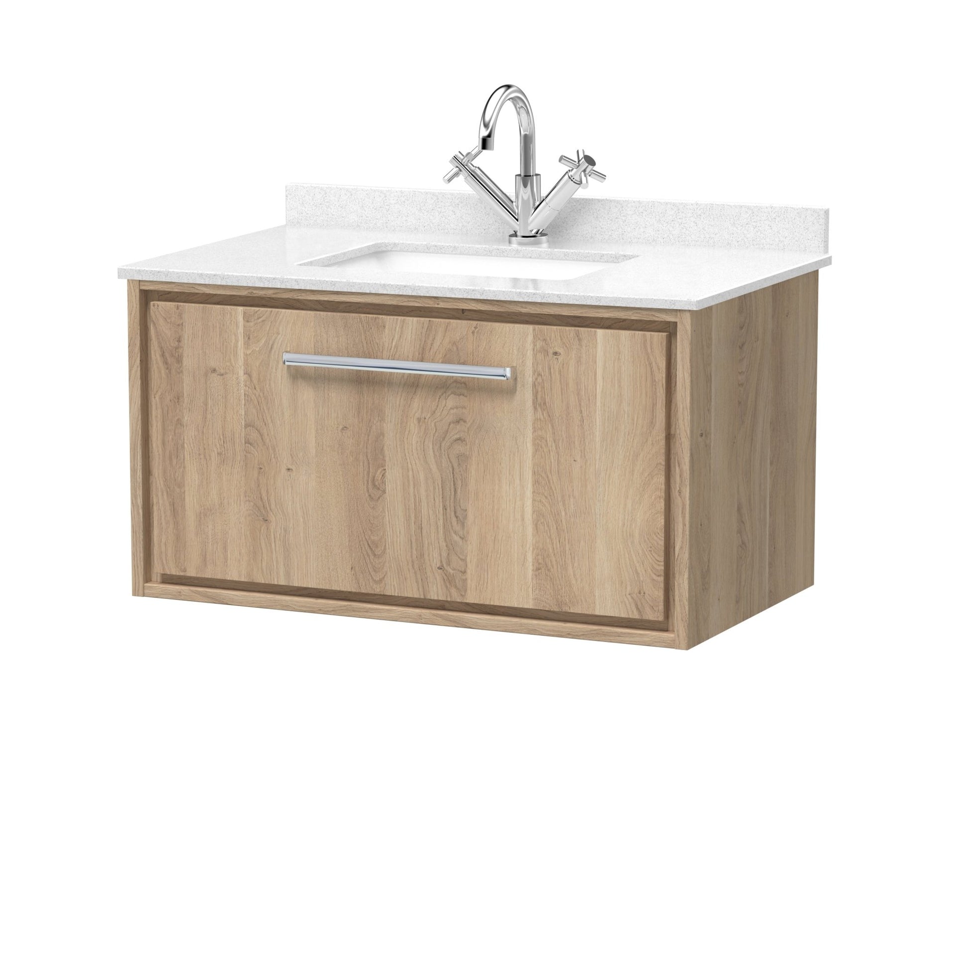 Hudson Reed Lille 800mm Wall Hung Single Drawer Vanity With Marble Worktop Basin Contemp Bleached Oak MFC Textured Woodgrain,vitreous China 509x820x470mm - JJ Building Materials