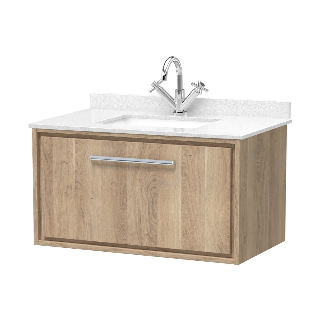 Hudson Reed Lille 800mm Wall Hung Single Drawer Vanity With Marble Worktop Basin Contemp Bleached Oak MFC Textured Woodgrain,vitreous China 509x820x470mm - JJ Building Materials