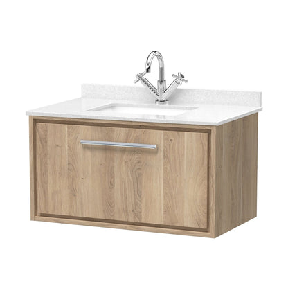 Hudson Reed Lille 800mm Wall Hung Single Drawer Vanity With Marble Worktop Basin Contemp Bleached Oak MFC Textured Woodgrain,vitreous China 509x820x470mm - JJ Building Materials