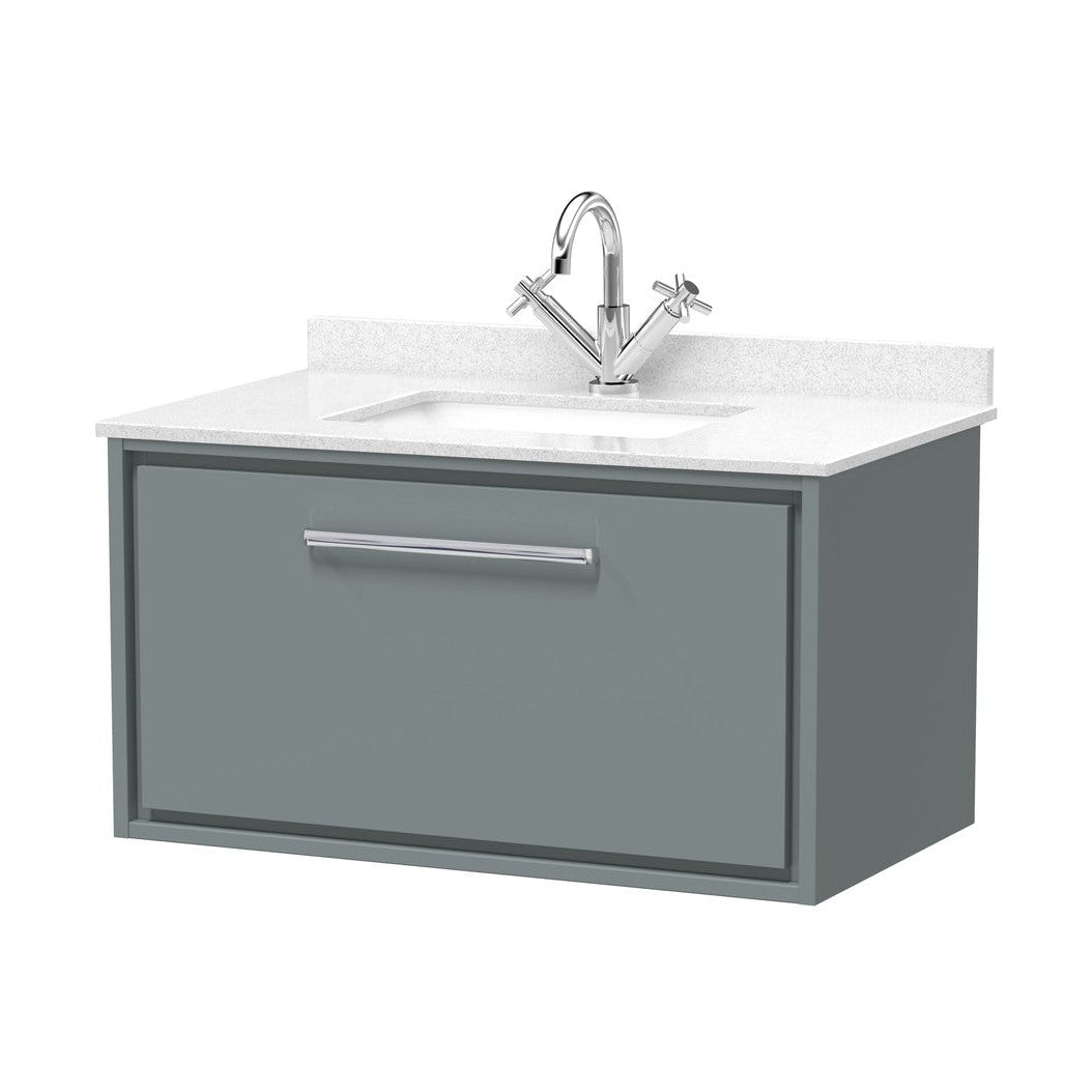 Hudson Reed Lille 800mm Wall Hung Single Drawer Vanity With Marble Worktop Basin Contemp Coastal Grey MFC Smooth Matt,vitreous China 509x820x470mm - JJ Building Materials