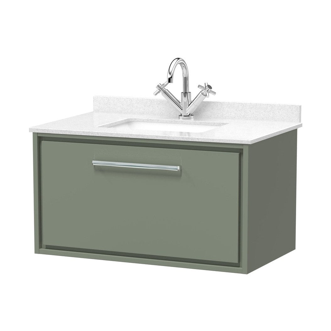 Hudson Reed Lille 800mm Wall Hung Single Drawer Vanity With Marble Worktop Basin Contemp Fern Green MFC Smooth Matt,vitreous China 509x820x470mm - JJ Building Materials