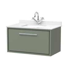 Hudson Reed Lille 800mm Wall Hung Single Drawer Vanity With Marble Worktop Basin Contemp Fern Green MFC Smooth Matt,vitreous China 509x820x470mm - JJ Building Materials