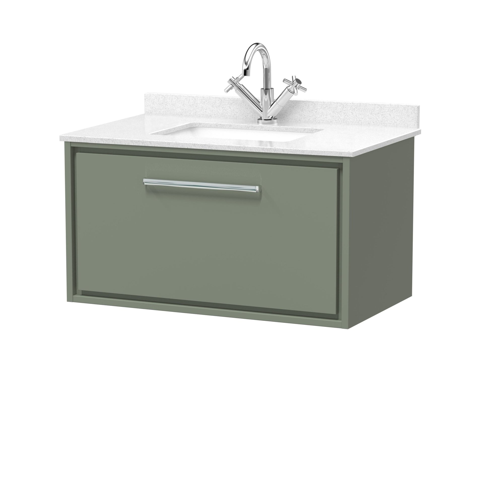 Hudson Reed Lille 800mm Wall Hung Single Drawer Vanity With Marble Worktop Basin Contemp Fern Green MFC Smooth Matt,vitreous China 509x820x470mm - JJ Building Materials
