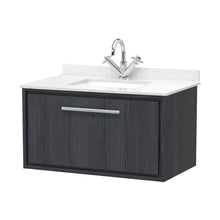 Hudson Reed Lille 800mm Wall Hung Single Drawer Vanity With Marble Worktop Basin Contemp Graphite Grey Woodgrain MFC Textured Woodgrain,vitreous China 509x820x470mm - JJ Building Materials