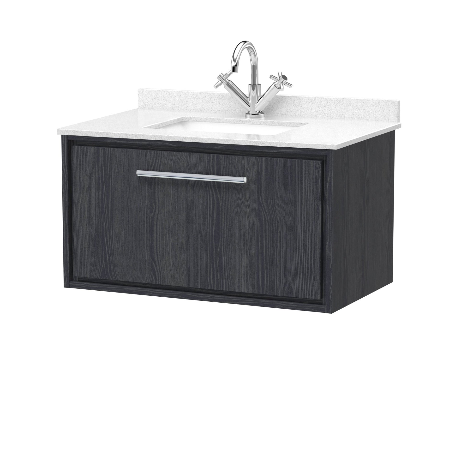 Hudson Reed Lille 800mm Wall Hung Single Drawer Vanity With Marble Worktop Basin Contemp Graphite Grey Woodgrain MFC Textured Woodgrain,vitreous China 509x820x470mm - JJ Building Materials