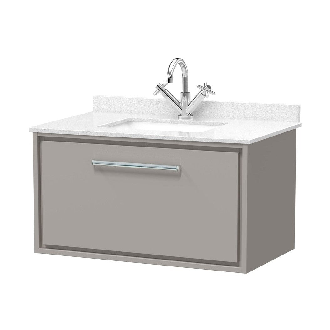 Hudson Reed Lille 800mm Wall Hung Single Drawer Vanity With Marble Worktop Basin Contemp Pebble Grey MFC Smooth Matt,vitreous China 509x820x470mm - JJ Building Materials