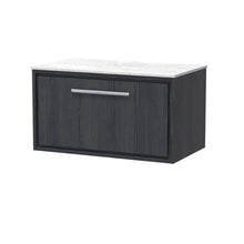 Hudson Reed Lille 800mm Wall Hung Single Drawer Vanity With Marble Worktop Contemp Graphite Grey Woodgrain MFC Textured Woodgrain,natural Marble 449x810x460mm - LIL2225WMT - JJ Building Materials