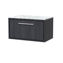 Hudson Reed Lille 800mm Wall Hung Single Drawer Vanity With Marble Worktop Contemp Graphite Grey Woodgrain MFC Textured Woodgrain,natural Marble 449x810x460mm - LIL2225CMT - JJ Building Materials