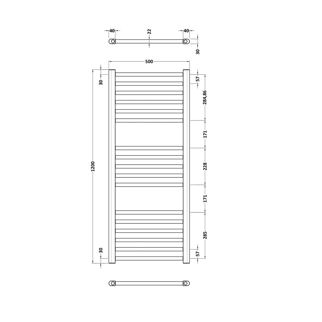Hudson Reed Lorica Round Straight Towel Radiator 1200x500 Contemp Brushed Brass Steel 1200x500x30mm - JJ Building Materials