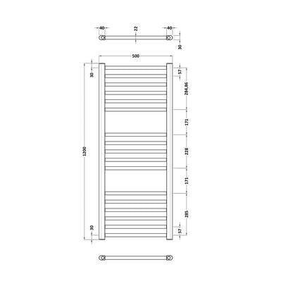 Hudson Reed Lorica Round Straight Towel Radiator 1200x500 Contemp Brushed Brass Steel 1200x500x30mm - JJ Building Materials