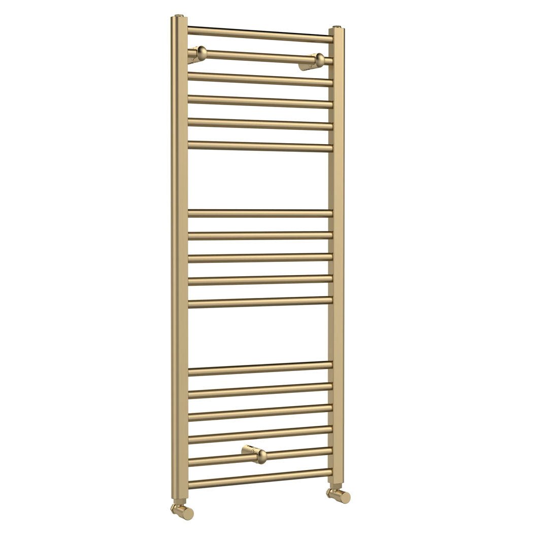 Hudson Reed Lorica Round Straight Towel Radiator 1200x500 Contemp Brushed Brass Steel 1200x500x30mm - JJ Building Materials