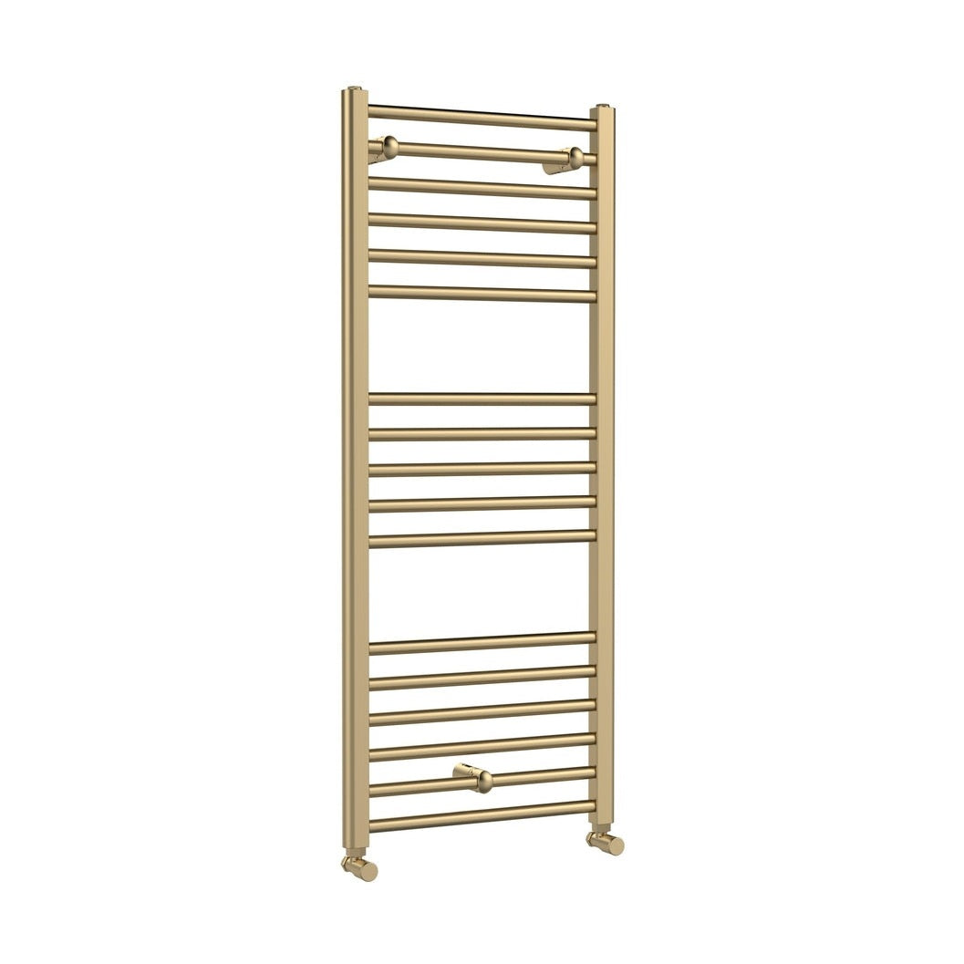 Hudson Reed Lorica Round Straight Towel Radiator 1200x500 Contemp Brushed Brass Steel 1200x500x30mm - JJ Building Materials