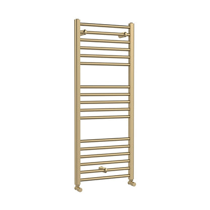 Hudson Reed Lorica Round Straight Towel Radiator 1200x500 Contemp Brushed Brass Steel 1200x500x30mm - JJ Building Materials