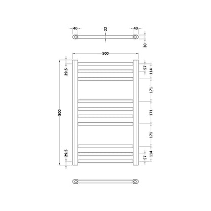 Hudson Reed Lorica Round Straight Towel Radiator 800x500 Contemp Brushed Brass Steel 800x500x30mm - JJ Building Materials