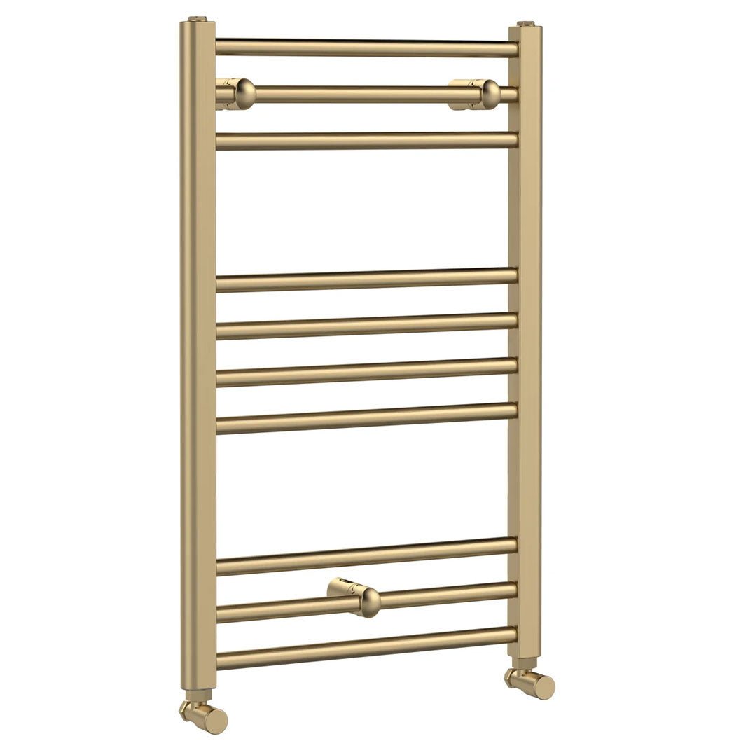 Hudson Reed Lorica Round Straight Towel Radiator 800x500 Contemp Brushed Brass Steel 800x500x30mm - JJ Building Materials