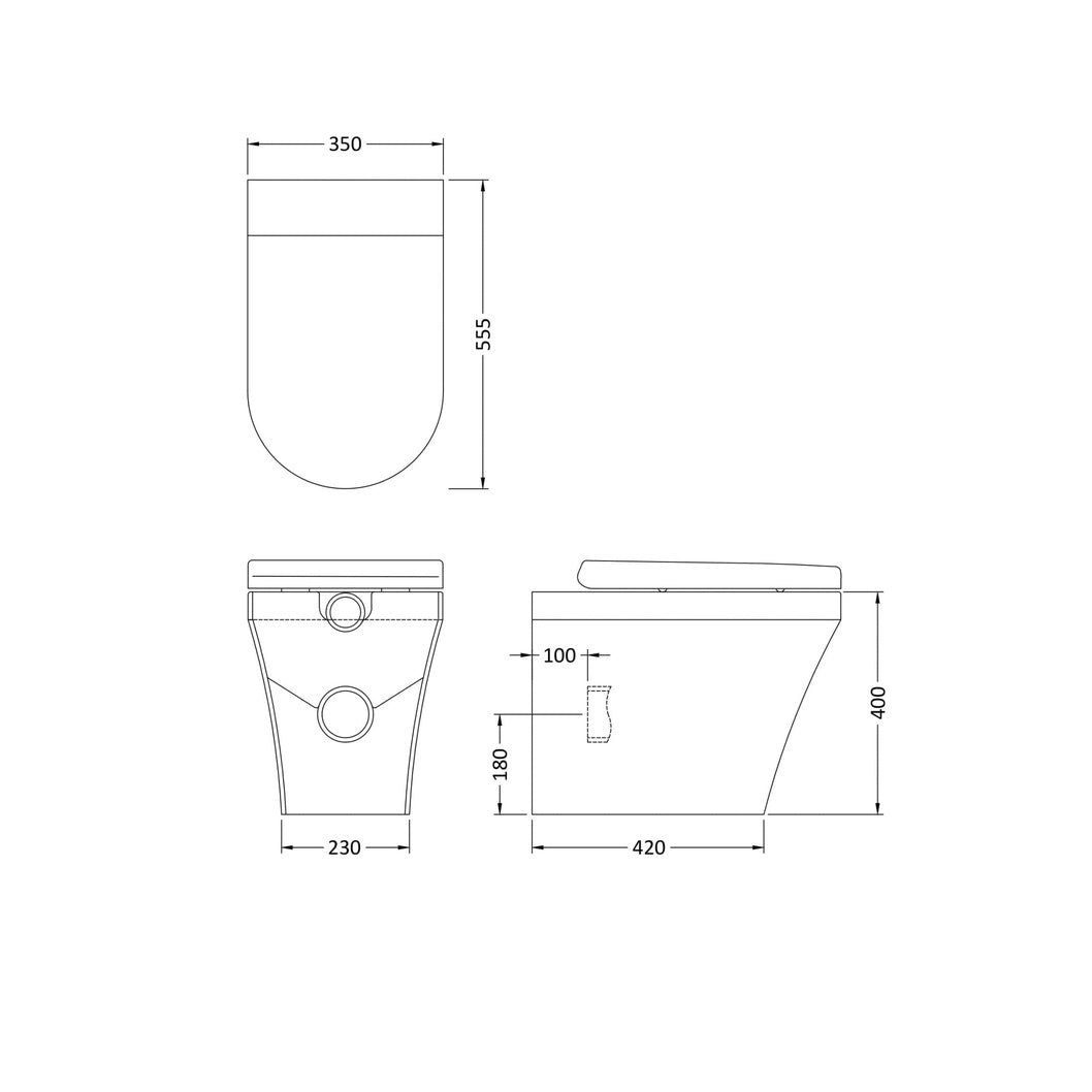Hudson Reed Luna Back To Wall Pan & Seat Contemp Gloss White Vitreous China 445x350x555mm - JJ Building Materials