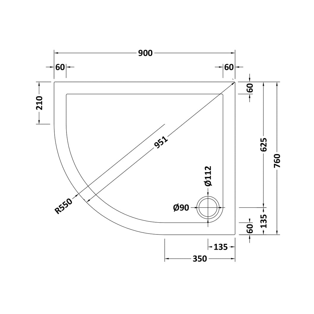 Hudson Reed Offset Quadrant Trays Offset Quadrant Shower Tray 900 X 760mm Lh Contemp White Acrylic Capped Abs Caco3 And Pu - JJ Building Materials