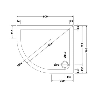 Hudson Reed Offset Quadrant Trays Offset Quadrant Shower Tray 900 X 760mm Lh Contemp White Acrylic Capped Abs Caco3 And Pu - JJ Building Materials