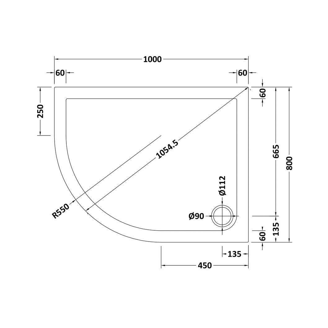 Hudson Reed Offset Quadrant Trays Offset Quadrant Shower Tray Lh 1000 X 800mm Contemp Grey Slate Acrylic Capped Abs Caco3 And Pu - JJ Building Materials