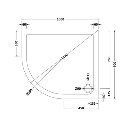 Hudson Reed Offset Quadrant Trays Offset Quadrant Shower Tray Lh 1000 X 900mm Contemp Grey Slate Acrylic Capped Abs Caco3 And Pu - JJ Building Materials