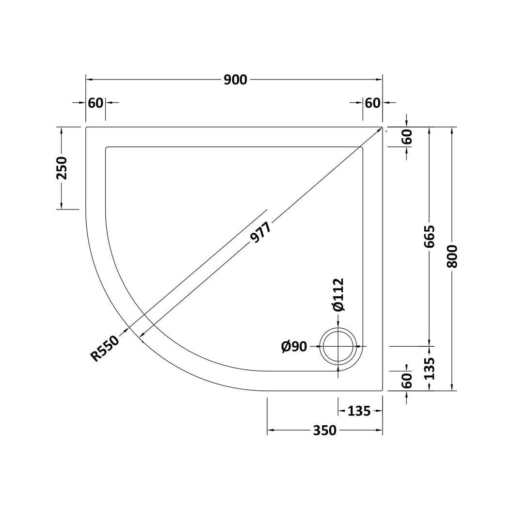 Hudson Reed Offset Quadrant Trays Offset Quadrant Shower Tray Lh 900 X 800mm Contemp Grey Slate Acrylic Capped Abs Caco3 And Pu - JJ Building Materials