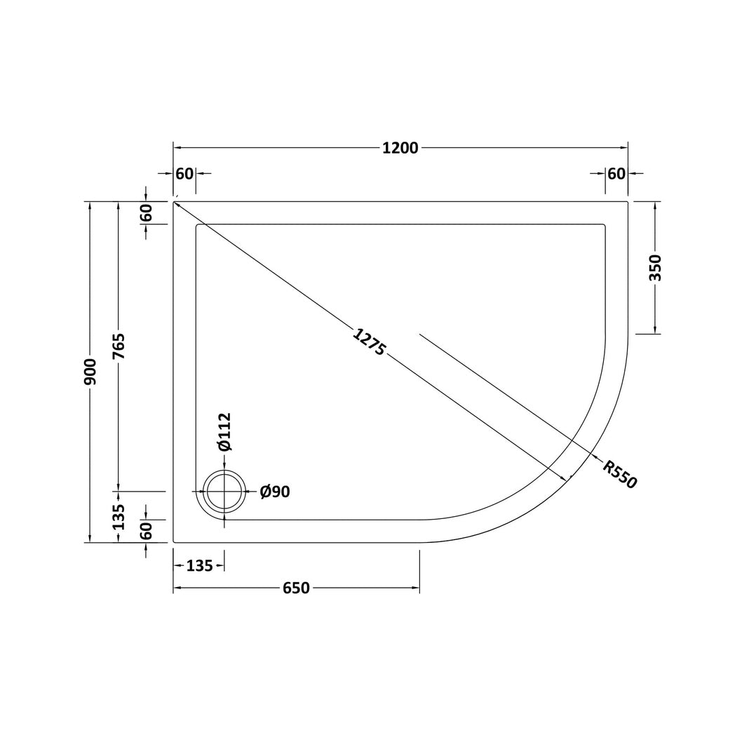 Hudson Reed Offset Quadrant Trays Offset Quadrant Shower Tray Rh 1200 X 900mm Contemp Grey Slate Acrylic Capped Abs Caco3 And Pu - JJ Building Materials