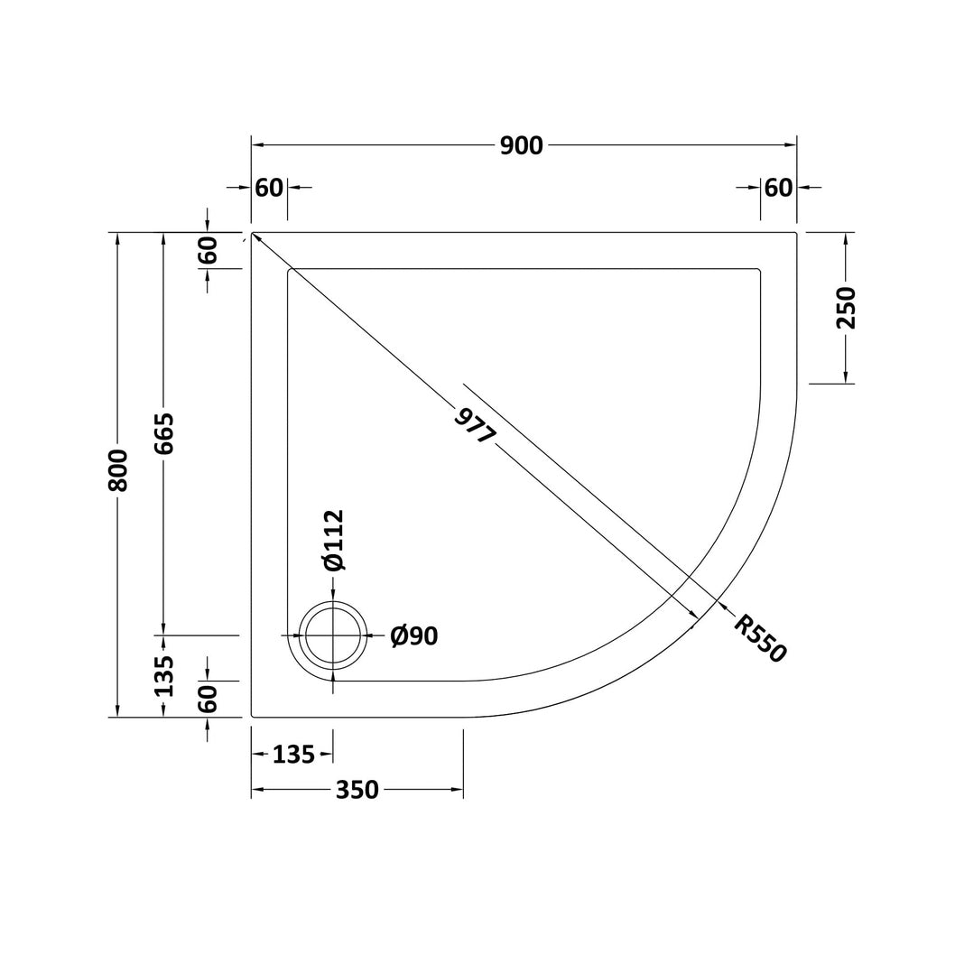 Hudson Reed Offset Quadrant Trays Offset Quadrant Shower Tray Rh 900 X 800mm Contemp Grey Slate Acrylic Capped Abs Caco3 And Pu - JJ Building Materials