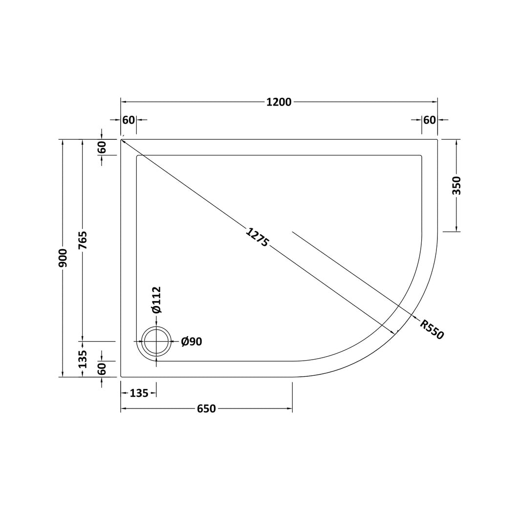 Hudson Reed Offset Quadrant Trays Slip Resistant Offset Quadrant Shower Tray Rh 1200 X 900mm Contemp European White Acrylic Capped Abs Caco3 And Pu - JJ Building Materials