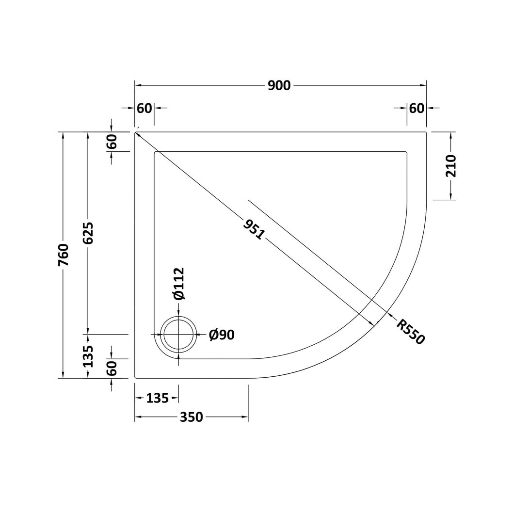 Hudson Reed Offset Quadrant Trays Slip Resistant Offset Quadrant Shower Tray Rh 900 X 760mm Contemp European White Acrylic Capped Abs Caco3 And Pu - JJ Building Materials