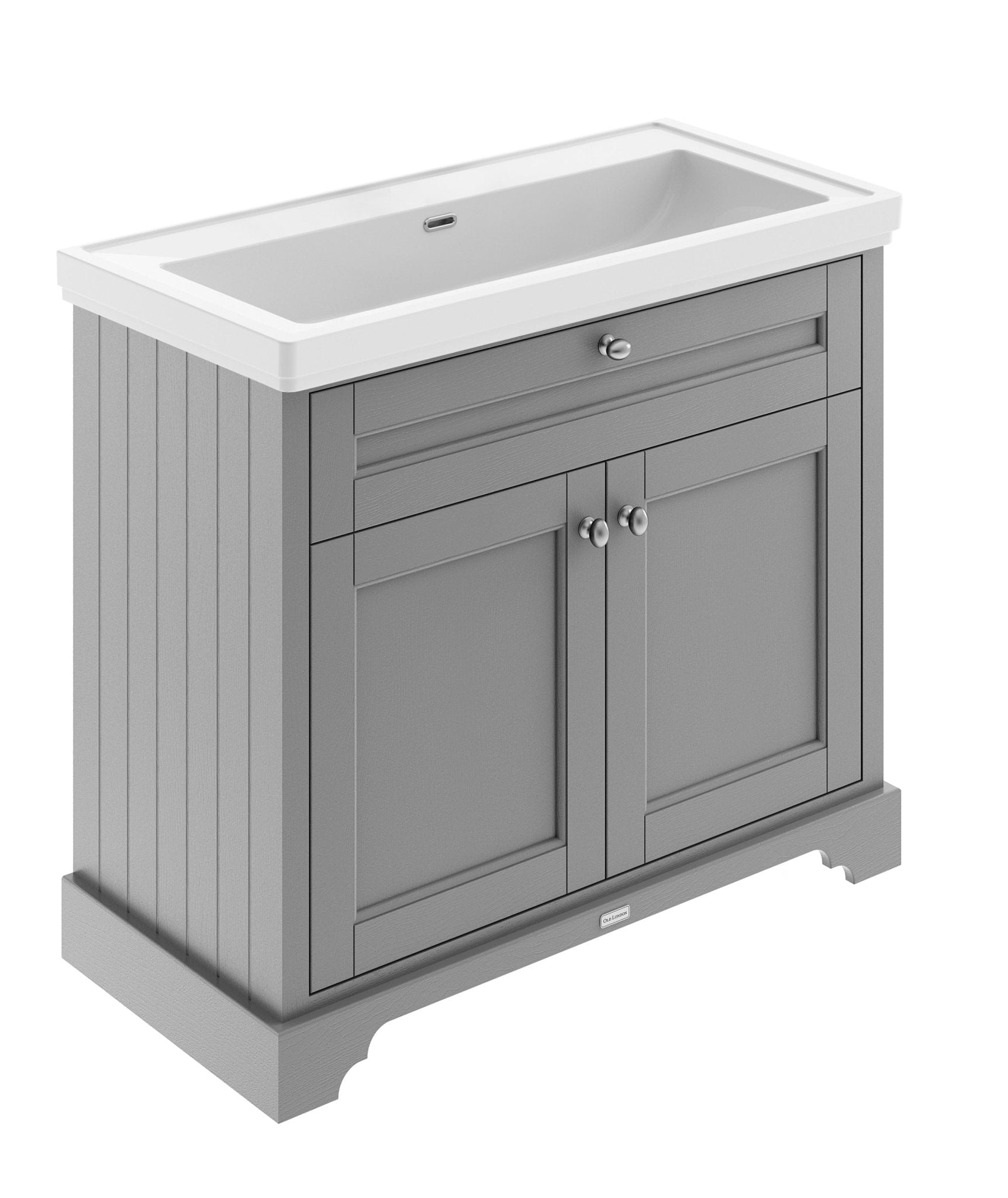 Hudson Reed Old London 1000mm 2 - door Unit & Classic Fireclay Basin 0th Trad Storm Grey Fireclay,MDF Vinyl Textured Woodgrain 867x1020x470mm - JJ Building Materials