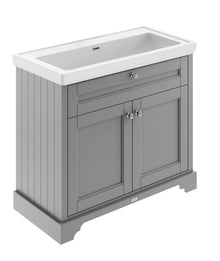 Hudson Reed Old London 1000mm 2 - door Unit & Classic Fireclay Basin 0th Trad Storm Grey Fireclay,MDF Vinyl Textured Woodgrain 867x1020x470mm - JJ Building Materials