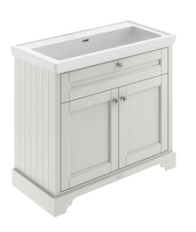 Hudson Reed Old London 1000mm 2 - door Unit & Classic Fireclay Basin 0th Trad Timeless Sand Fireclay,MDF Vinyl Textured Woodgrain 867x1020x470mm - JJ Building Materials