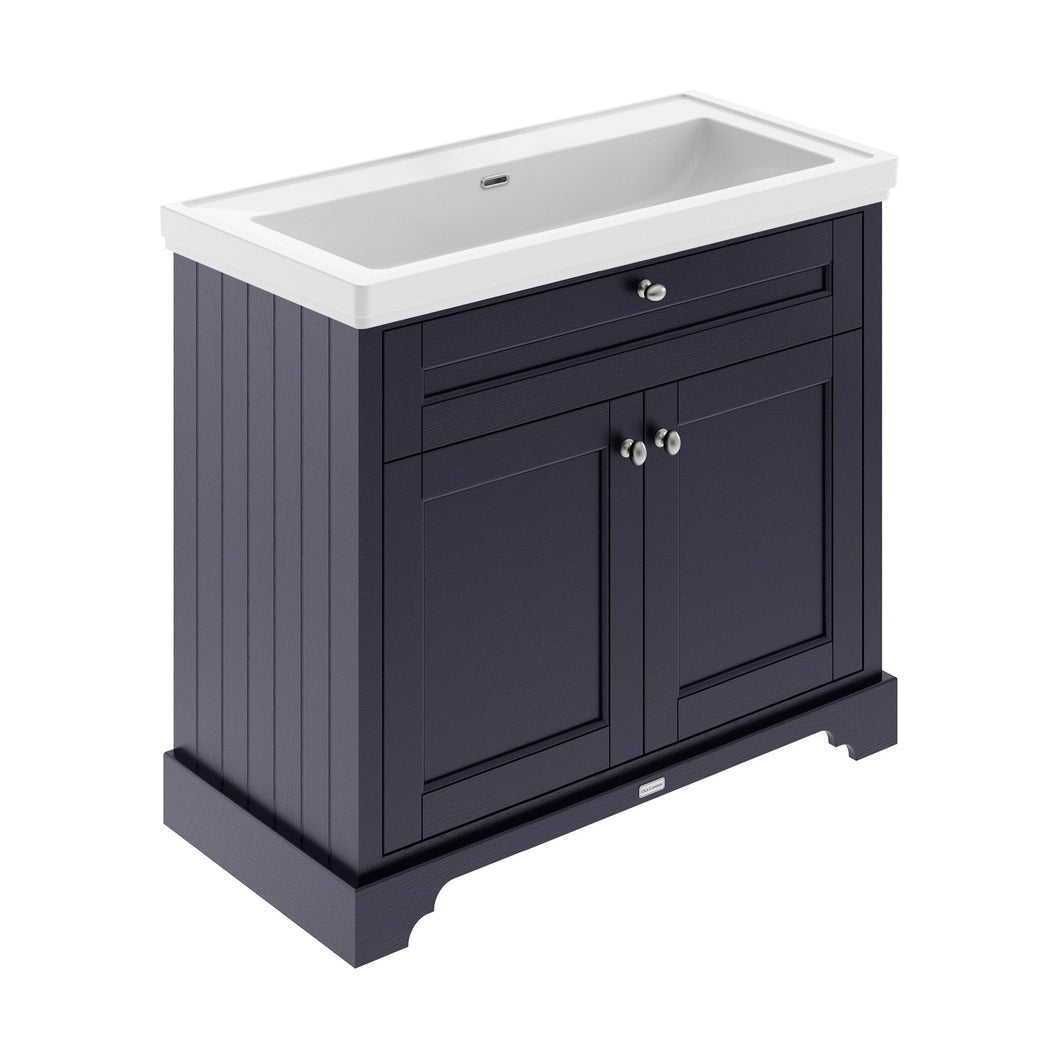 Hudson Reed Old London 1000mm 2-door Unit & Classic Fireclay Basin 0th Trad Twilight Blue Fireclay,MDF Vinyl Textured Woodgrain 867x1020x470mm - JJ Building Materials