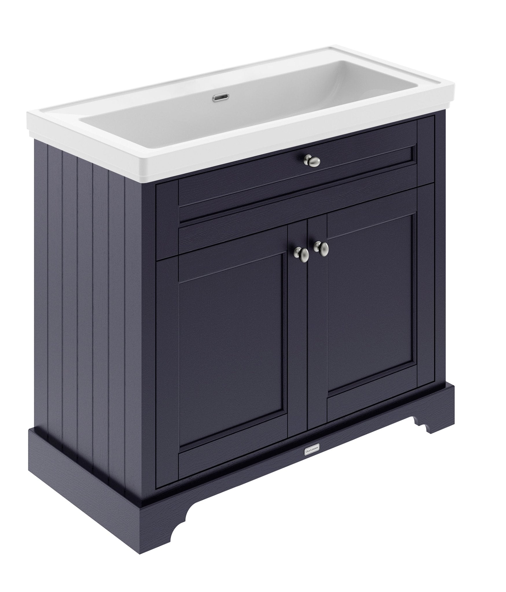 Hudson Reed Old London 1000mm 2 - door Unit & Classic Fireclay Basin 0th Trad Twilight Blue Fireclay,MDF Vinyl Textured Woodgrain 867x1020x470mm - JJ Building Materials