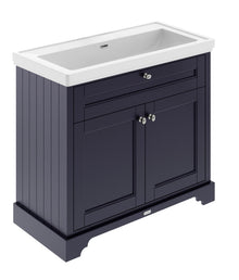 Hudson Reed Old London 1000mm 2 - door Unit & Classic Fireclay Basin 0th Trad Twilight Blue Fireclay,MDF Vinyl Textured Woodgrain 867x1020x470mm - JJ Building Materials