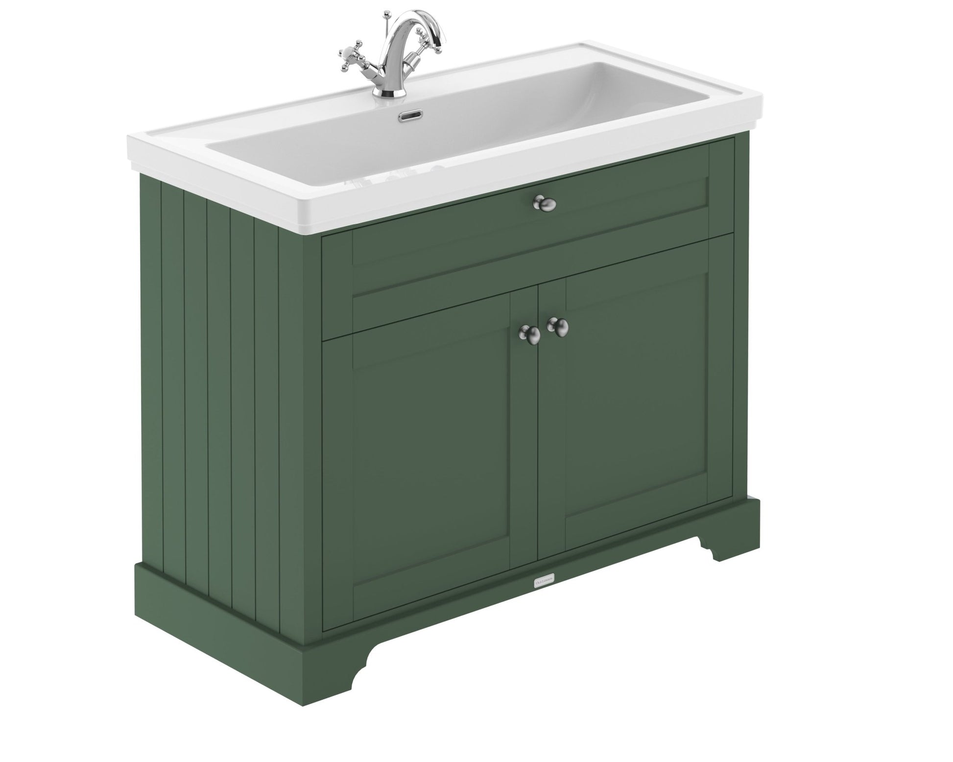 Hudson Reed Old London 1000mm 2 - door Unit & Classic Fireclay Basin 1th Trad Hunter Green Fireclay,MDF Vinyl Smooth Matt 867x1030x470mm - JJ Building Materials